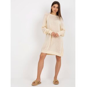 Light beige oversize knitted dress with long sleeves