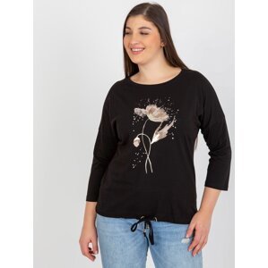 Black blouse plus size with glossy print