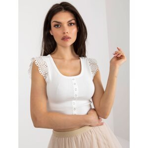 Ecru short blouse with striped lace