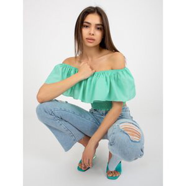 Mint short Spanish blouse with ruffles