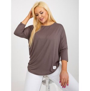 Basic brown blouse plus size with 3/4 sleeves
