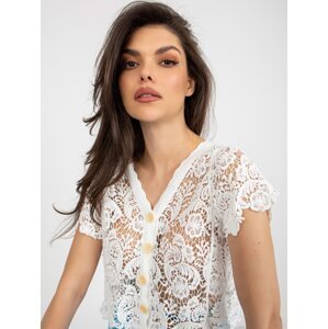 White openwork blouse with short sleeves