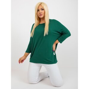 Dark green basic blouse plus sizes with 3/4 sleeves