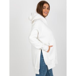 Ecru long kangaroo hoodie with ears