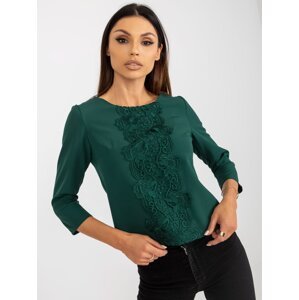 Dark green short formal blouse with lace