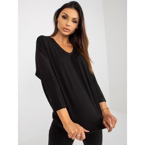 Basic black viscose blouse with 3/4 sleeves