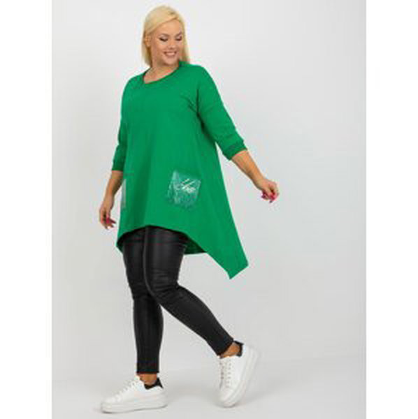 Green asymmetrical plus size blouse with application