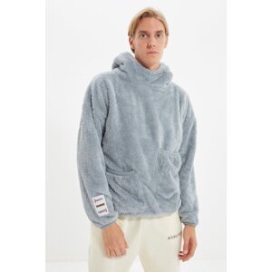 Trendyol Gray Unisex Oversize/Wide Cut Double Pocket Label Detailed Warm Plush Sweatshirt