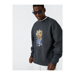 Koton Bear Printed Sweatshirt with Rayons, Crew Neck