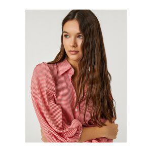 Koton Oversize Shirt Viscose Balloon Sleeves Gingham Buttons