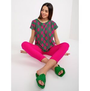 SUBLEVEL blouse with round neckline with green print