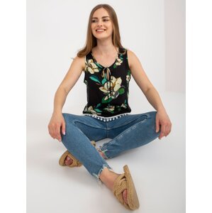 Black summer blouse with sleeveless flowers