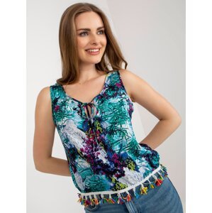 Blue printed sleeveless blouse