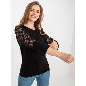 Black blouse with lace and 3/4 sleeves from Havana RUE PARIS