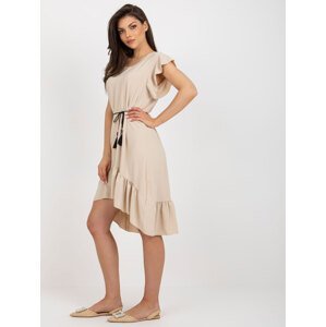 Beige dress with ruffle and short sleeves