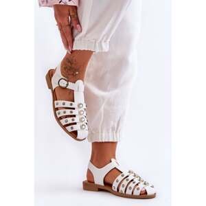 Women's flat sandals with zirconia White Ascot