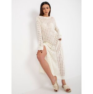 Ecru maxi knitted dress with lace pattern