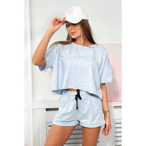 Cotton blouse + shorts blue melange