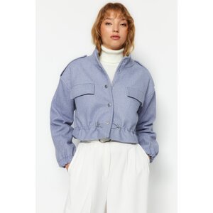Trendyol Blue oversize široký tričko Detailný pečiatkový kabát