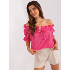 Dark pink Spanish blouse with openwork patterns