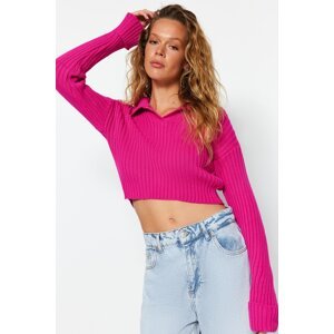 Trendyol Fuchsia Super Crop Polo Neck Knitwear Sweater