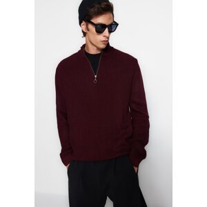 Trendyol Men's Burgundy Regular Fit Half Turtleneck Zippered Collar Sweater
