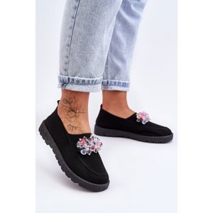Womens Slip-on Sneakers with Stones Black Simple