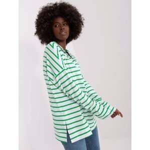 White and green oversize blouse with slits