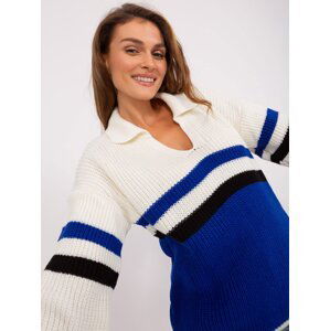 Ecru-cobalt oversize sweater with collar