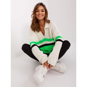 Ecru light green oversize sweater with collar