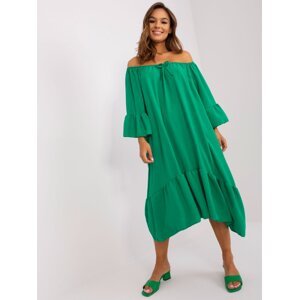 Green oversize midi dress with frills