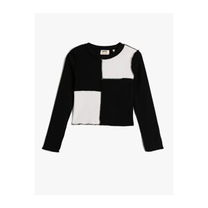 Koton Long Sleeved T-Shirt Crew Neck Color Contrast Stitching Detail Ribbed.