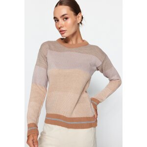 Trendyol Camel Color Block Pletený sveter