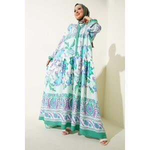 Bigdart 2423 Autentické vzorované hidžábové šaty - D. Mint