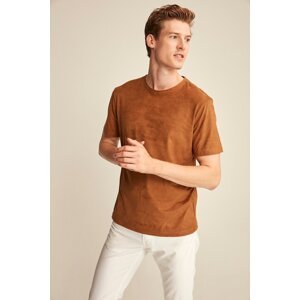 GRIMELANGE ENZO Hnedé semišové tričko Basic Slim Fit.