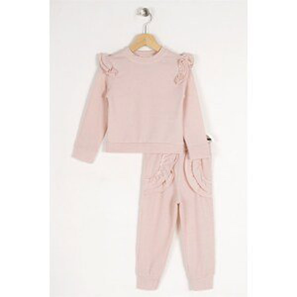 zepkids Girl's Beige Two Piece Set with Frill Frills around the Shoulders