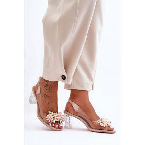 Embellished fashionable heel sandals Beige SBarski