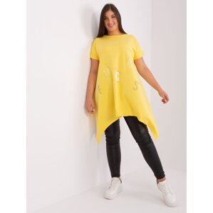 Yellow blouse with asymmetrical plus size print