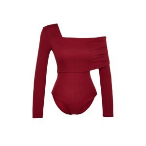 Trendyol Claret Red Asymmetrical Collar Detail Draped Fitted/Sliding Crepe/Textured Knit Body