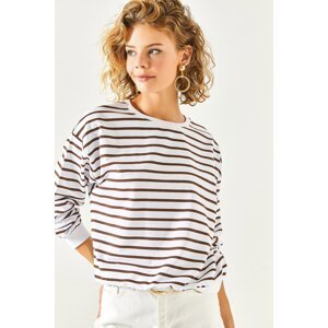 Olalook Women's White Bitter Brown Basic Loose Soft Textured Sweatshirt