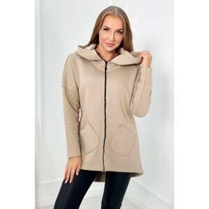 Insulated sweatshirt with longer back and pockets light beige