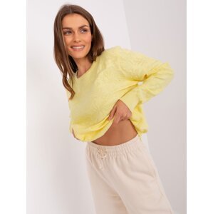 Light yellow women's classic sweater with long sleeves