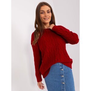 Burgundy sweater with cables and long sleeves