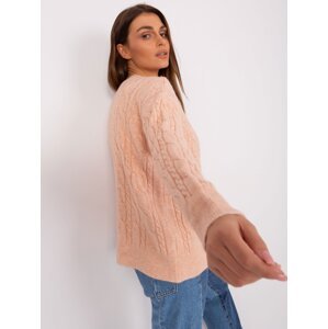Peach women's sweater with cables