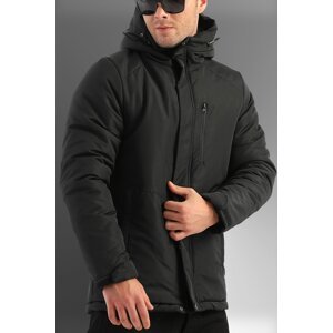 D1fference Pánsky čierny fleece prešívaný vodný a vetruodolný športový zimný kabát & parka.