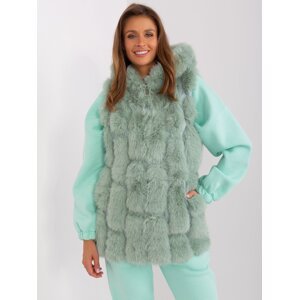 Pistachio fur vest with zipper and hood