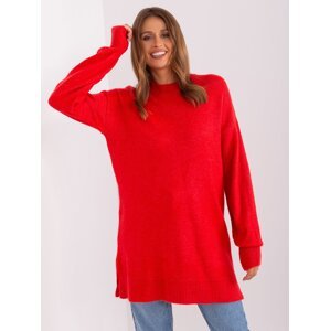 Red oversize sweater with a round neckline