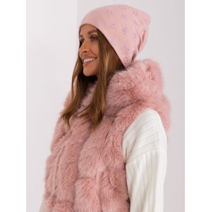 Pink women's winter hat with appliqué