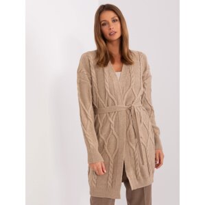 Dark beige women's cardigan with belt