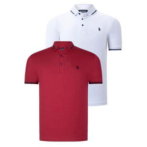 DOUBLE SET T8586 DEWBERRY MEN'S T-SHIRT-WHITE-BURGUNDY